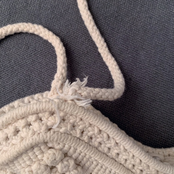 Vintage 70s Macrame Knit Large Bag Tote Purse - Picture 5 of 7